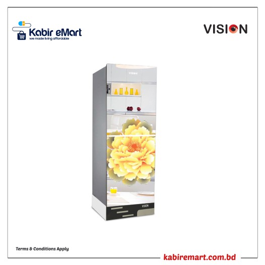 VISION Glass Door Refrigerator RE-217 Liter Mirror Blooming Flower Top Mount Vision refrigerator