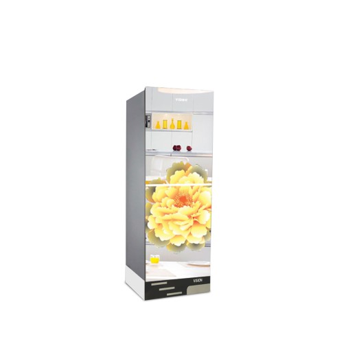 VISION Glass Door Refrigerator RE-217 Liter Mirror Blooming Flower Top Mount Vision refrigerator