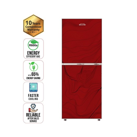 SINGER Top Mount Refrigerator 333 Ltr  BCD-333R-MRG Marble Red Refrigerator