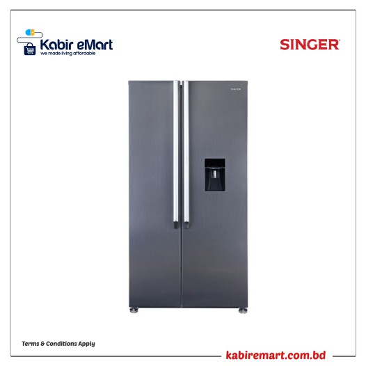 SINGER Side by Side Inverter Refrigerator 529 Ltr SBSNS521DNV Silver Refrigerator