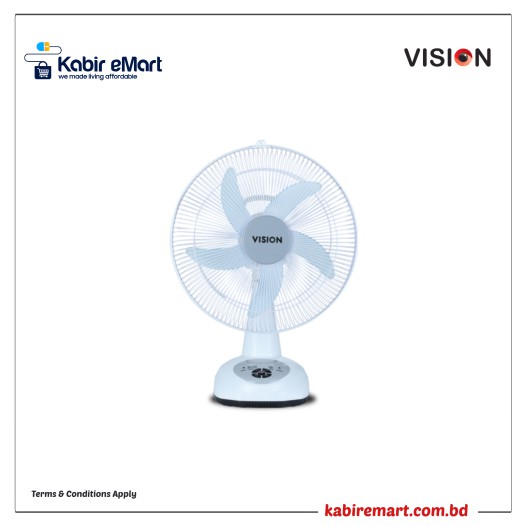 VISION Rechargeable Table Fan 14'' White With USB Charger