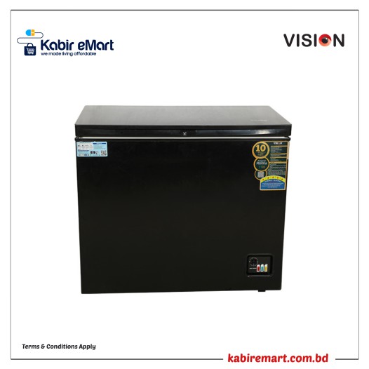 VISION Glass Door Chest Freezer RE-250 Liter Black Refrigerator