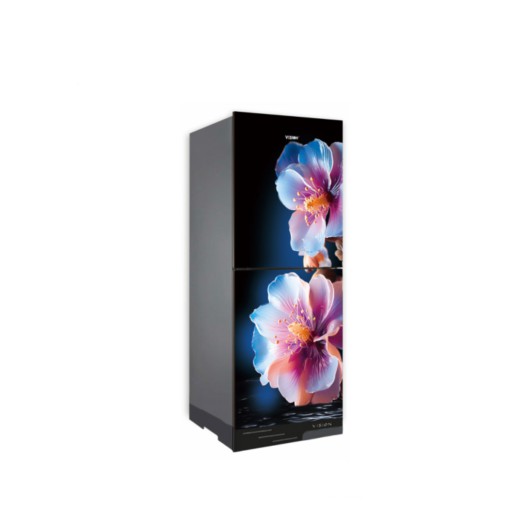 VISION Glass Door Refrigerator RE-216 Liter Hibiscus Flower Bottom Mount