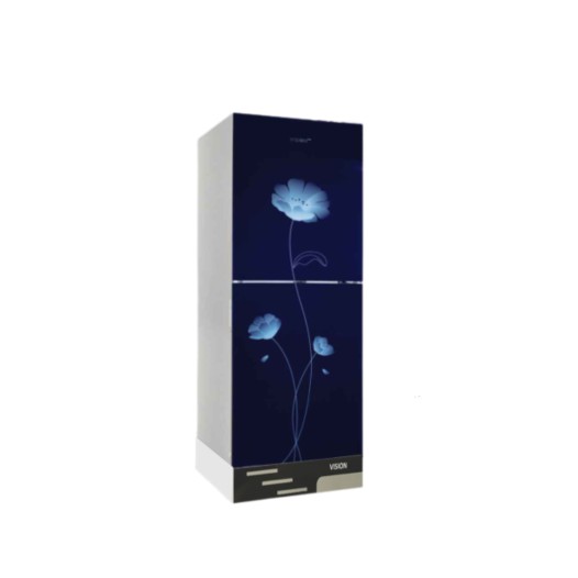 VISION Glass Door Refrigerator RE-216L Blue Peony Flower Bottom Mount