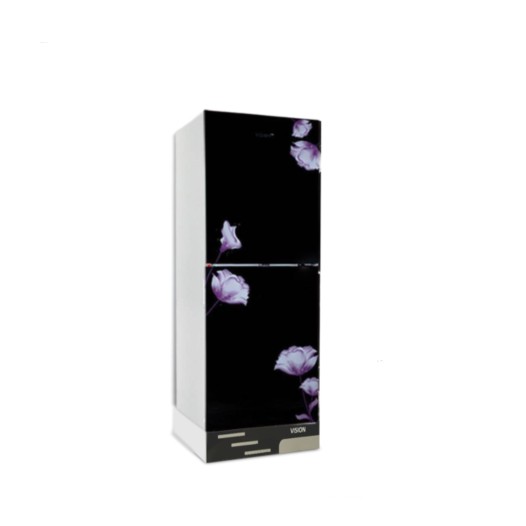 VISION Glass Door Refrigerator RE-222L Mirror Purple Flower Top Mount