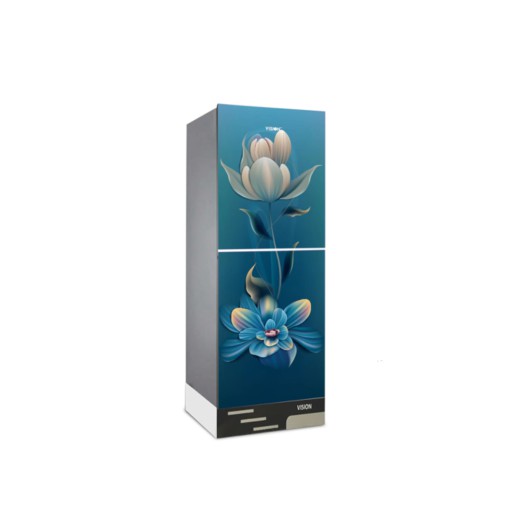 VISION Glass Door Refrigerator RE-150 Liter Sky Blue Flower Top Mount