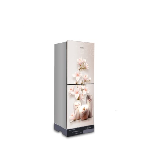 VISION Glass Door Refrigerator RE-200 Liter Vase W Magnolia Flower Top Mount