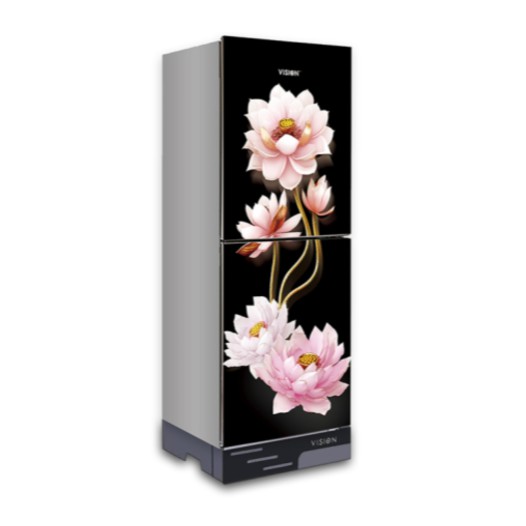 VISION Glass Door Refrigerator RE-142 Liter Lotus Flower Top Mount