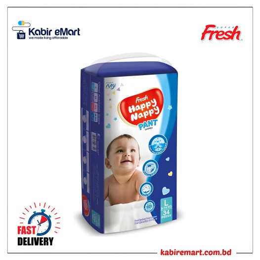 Fresh Happy Nappy Pant Diaper L (9-14 kg) 34 pcs