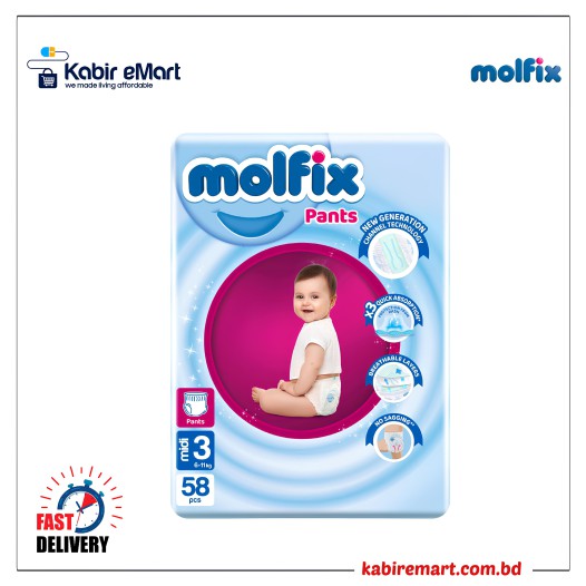 Molfix Baby Diaper Pants Jumbo Midi( 6-11 kg) 58 Pcs