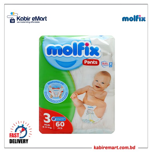 Molfix Baby Diaper Pants Super Pack Midi ( 6-11 kg )60 Pcs