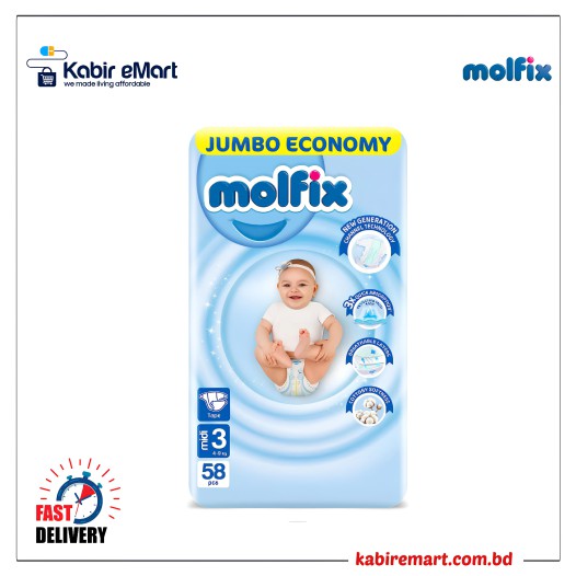 Molfix Jumbo Belt Midi( 4-9 Kg )58 Pcs