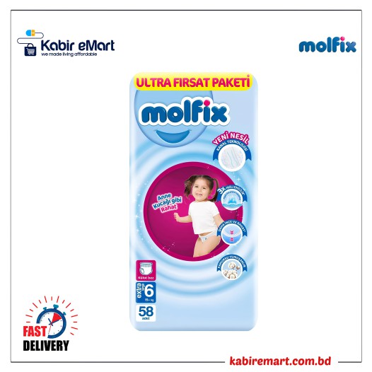 Molfix Diapers Jumbo - 6 XL (15+kg) 58 Pcs