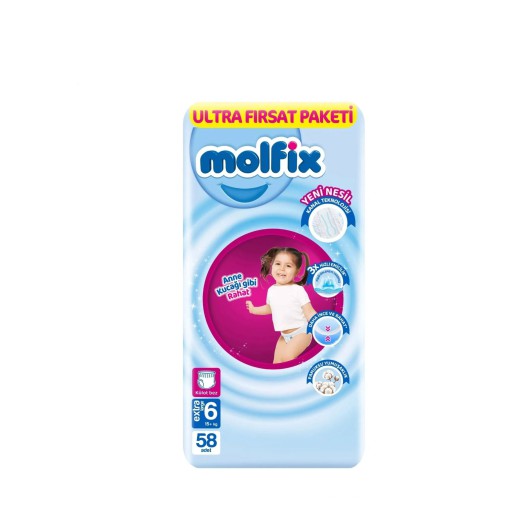 Molfix Diapers Jumbo - 6 XL (15+kg) 58 Pcs