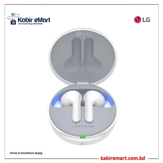 LG Tone Free Wireless Earbuds with ANC, 99.9% Bacteria Free, Prestigious British Meridian Sound, Triple Microphones in Each Earbud and IPX4 HBS-FN7/W