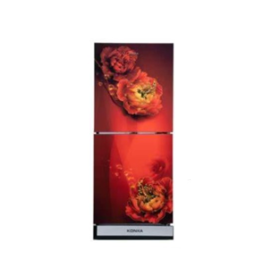 KONKA Refrigerator-KRB-190GB-3D Red Peony-2-Door, Bottom Freezer 190 L