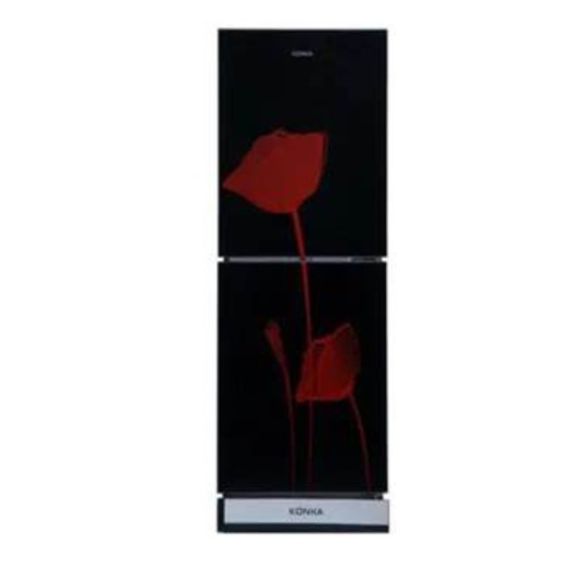 KONKA Refrigerator-KRB-270VB- Glass Mirror Red Tulip, Bottom Freezer 270 L