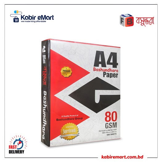 Bashundhara Offset Paper, A4, 80 GSM (Pack of 500 Sheets)