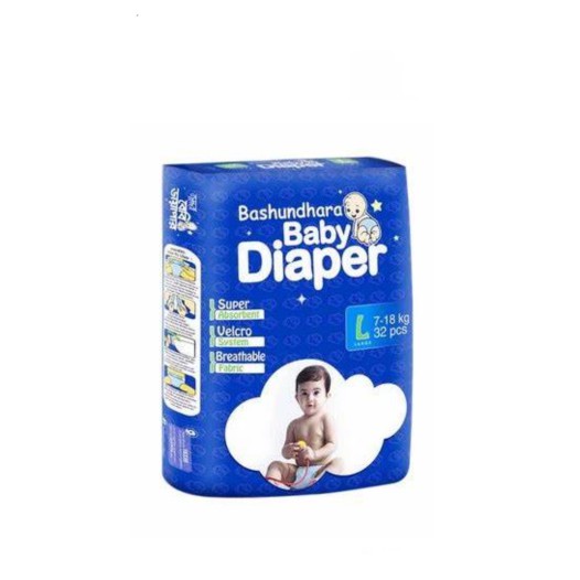 Bashundhara Baby Diaper Belt System, Size L, (7-18) Kg, 32 Pcs