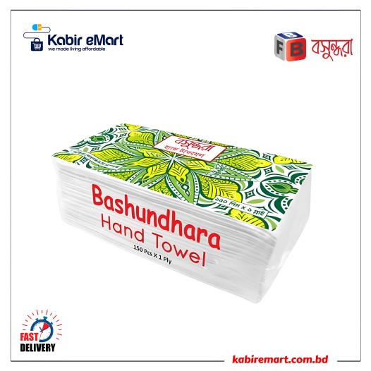 Bashundhara Tissue Hand Towel Tissue (White)-150pcs ×1 ply