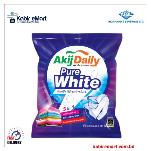 Akij Daily Pure White Detergent Powder - 1kg