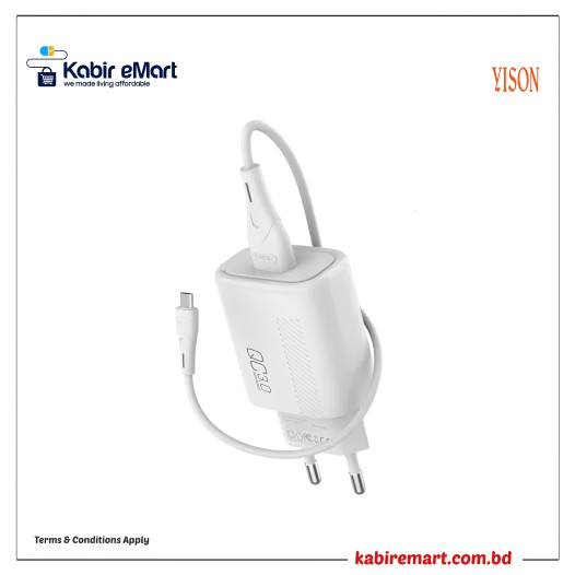 Yison Celebrat C-H11(EU) QC3.0 18W Charger Adapter with Type-C Cable