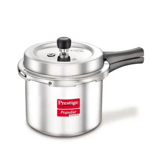 Prestige Popular Svachh Virgin Aluminium Gas and Induction Compatible Pressure Cooker, (Silver)