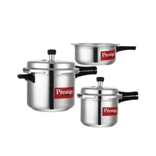 Prestige Popular Aluminum Straight Wall Outer Lid Pressure Cooker Combo, (2 + 3 + 5 Littres)