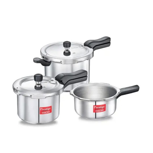 Prestige Swachh Aluminum 2+3+5 Littre Combo Cooker with Induction Base, Silver, Outer Lid