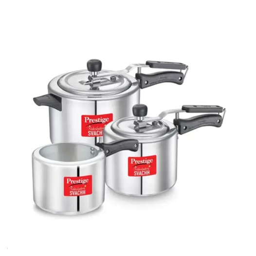 Prestige Svachh Nakshatra Plus Aluminium Inner Lid Pressure Cooker Combo, 5+3+2 Litres (2 Lids)