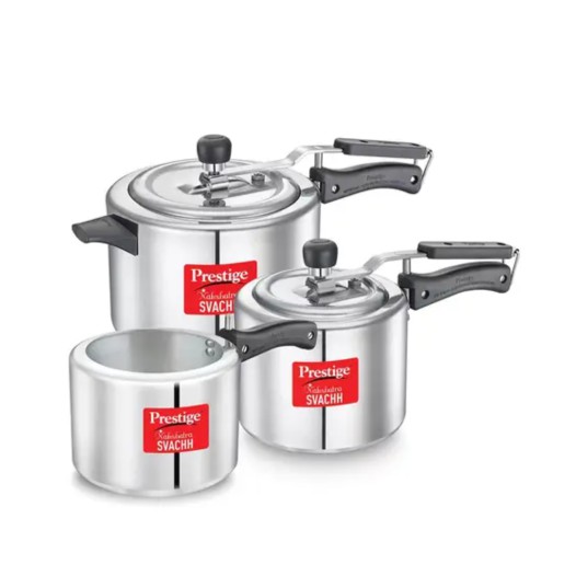 Prestige Swachh Nakshatra Aluminum Inner Lid Pressure Cooker Combo, 5+3+2 Litres (2 Lids)