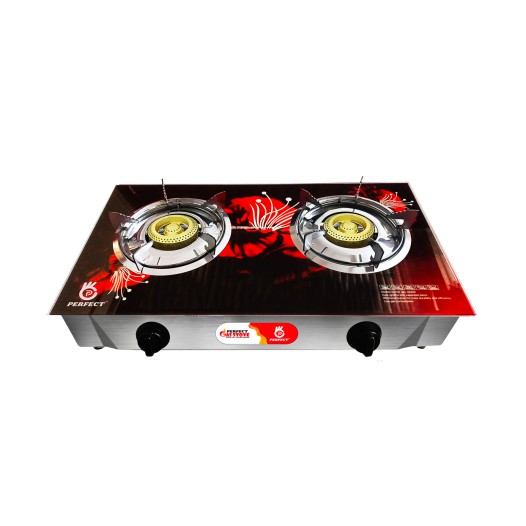 Perfect Glass Top Gas Stove Double Auto Burner 90BK